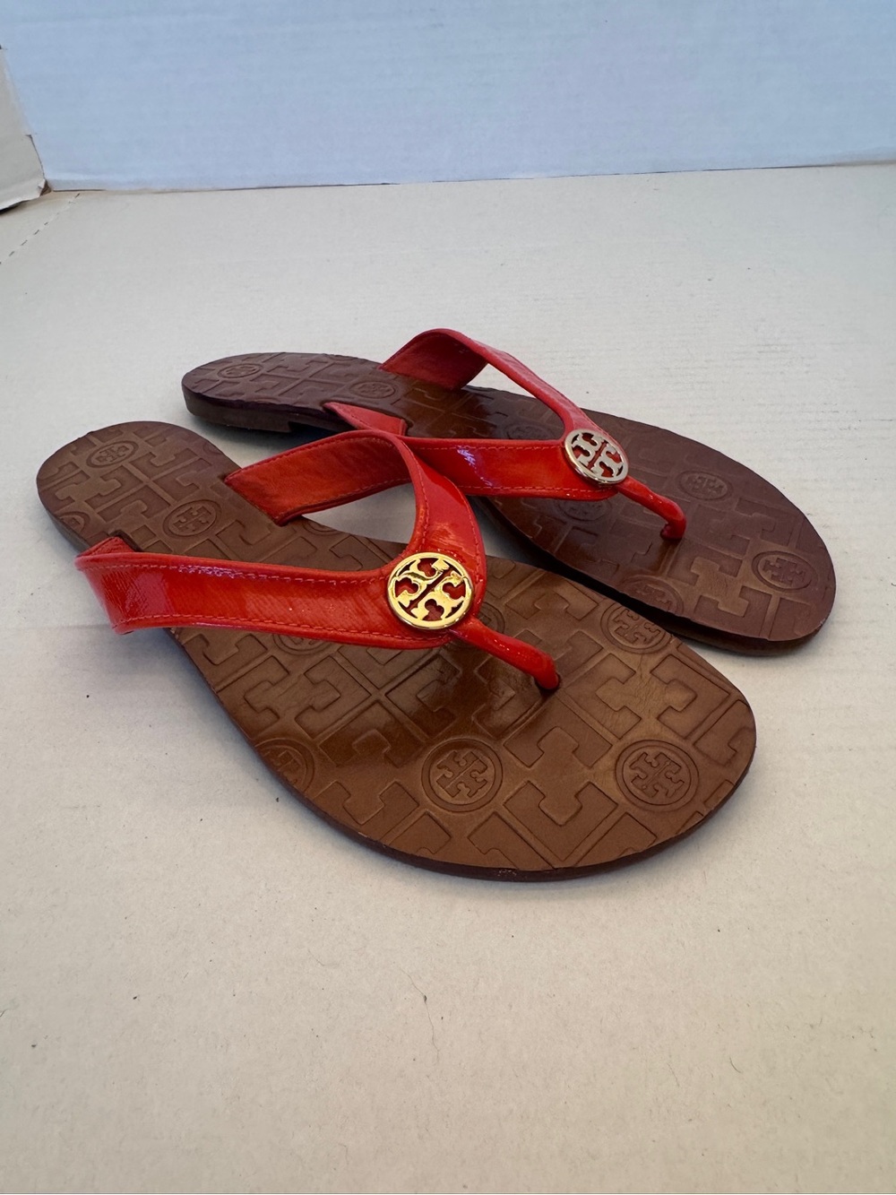 Tory Burch Womens 8M Thora Patent Leather Thong Flip Flops Flats Red Summer Pool